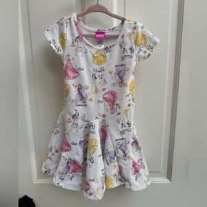 Disney 4T Girls White Princess Mulan Ariel Belle Rapunzel Short Sleeve Dress